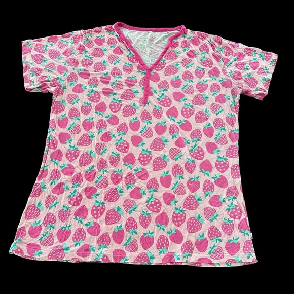 Little Sleepies size Large Sweet Strawberries Short Sleeve Pajama Top Bamboo - Picture 2 of 7